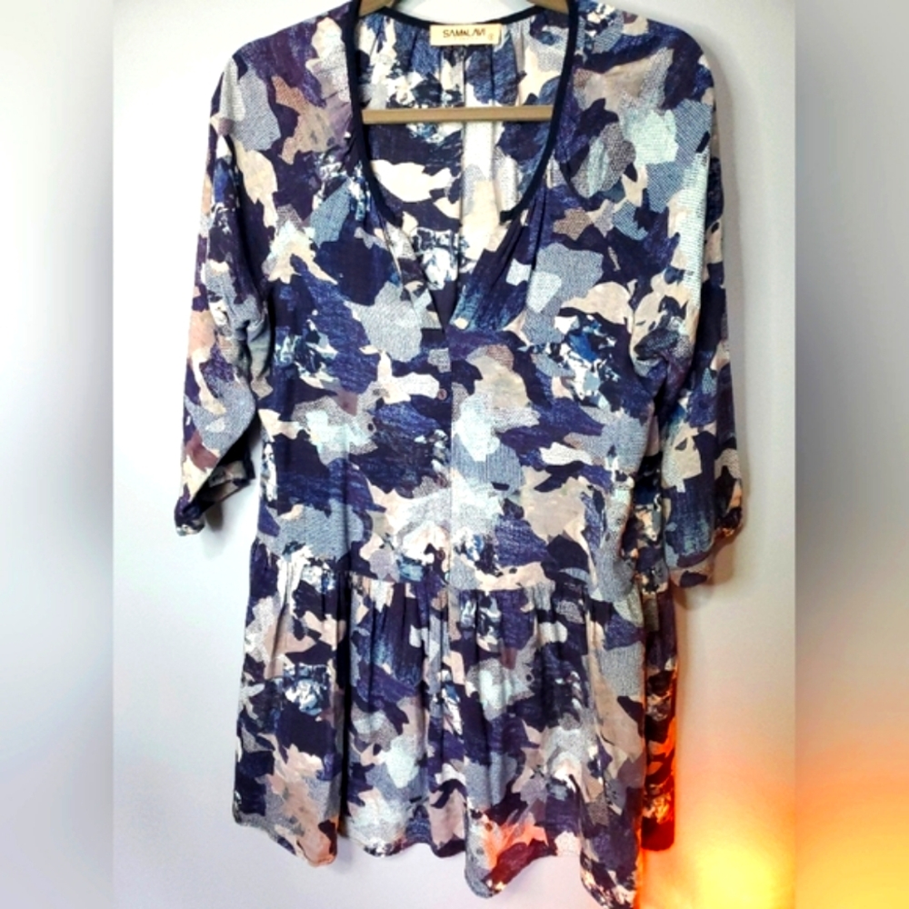 Sam & Lavi Dress Blue Camo Anthropologie size Small